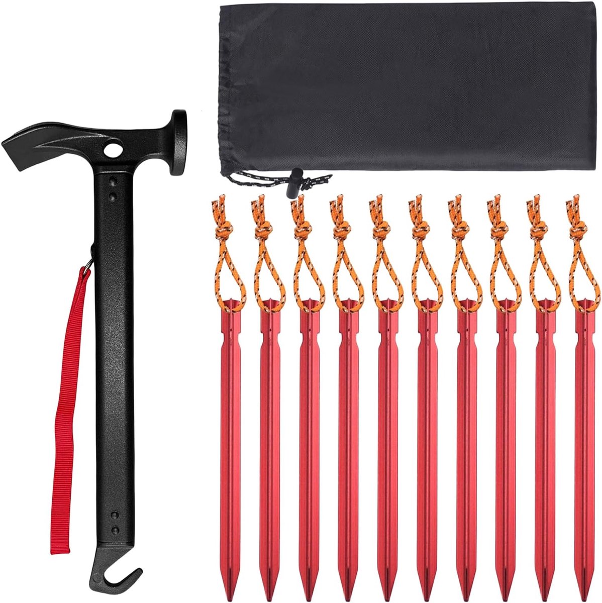 SnelShoppen - Campinghamer met 10 Tentharingen - Robuuste Aluminium Tenthamer, Lichtgewicht en Multifunctioneel voor Outdoor Camping en Tuinactiviteit