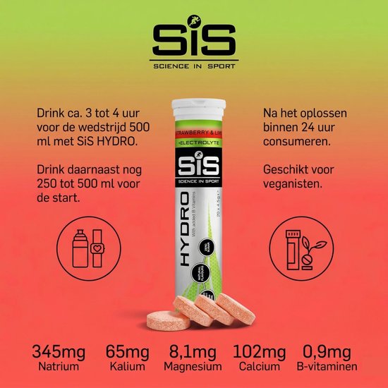 Science in Sport - SIS Go Hydro Bruistabletten - 300mg Elektrolyten - Strawberry & Lime Smaak - 8 x 20 Tabletten van Science in Sport — afbeelding 2
