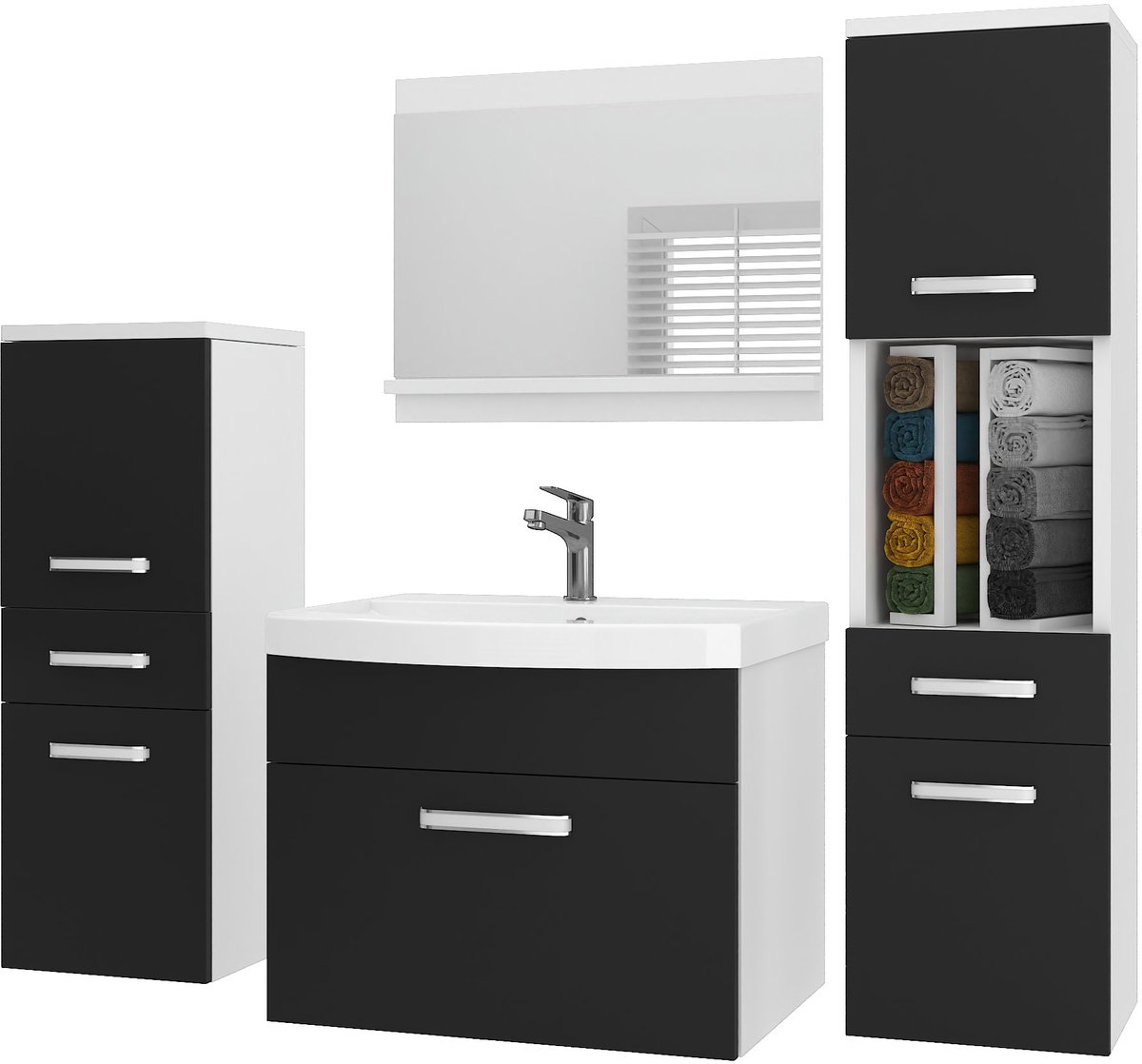BELINI Badkamermeubel Set PRI M5 - Badmeubelset 120 cm Zwart Mat met Wastafel en Spiegel - Wandmontage