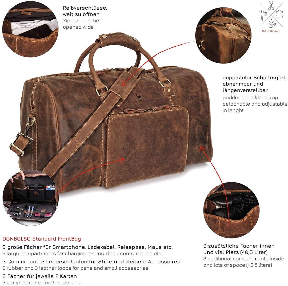 SnelShoppen - Weekender Napels Leren Reistas voor Mannen - Grote Handbagage Tas 40 Liter - Vintage Bruin - Ideaal voor Weekendje Weg en Vakantie