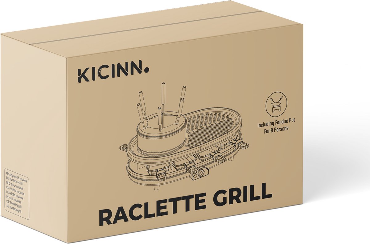 Kicinn Gourmetstel - Bakplaat - Grillplaat - Raclette - 8 Personen - 1500W - Inclusief fondueset – foto 2