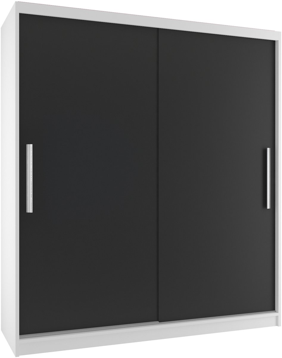 BELINI Verona SI Schuifdeurkast 133 cm Wit/Zwart Mat - Garderobekast met Lades - Comfort Line Slaapkamerkast