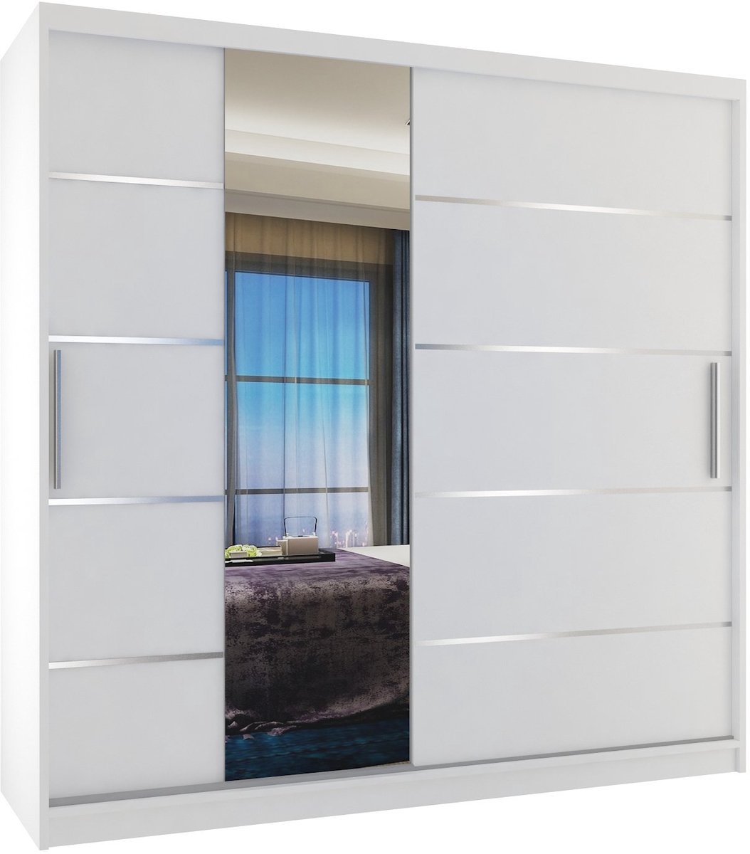 BELINI Verona MBP Schuifdeurkast 200 cm Wit Mat - Kledingkast met Spiegel - Comfort Line Slaapkamerkast