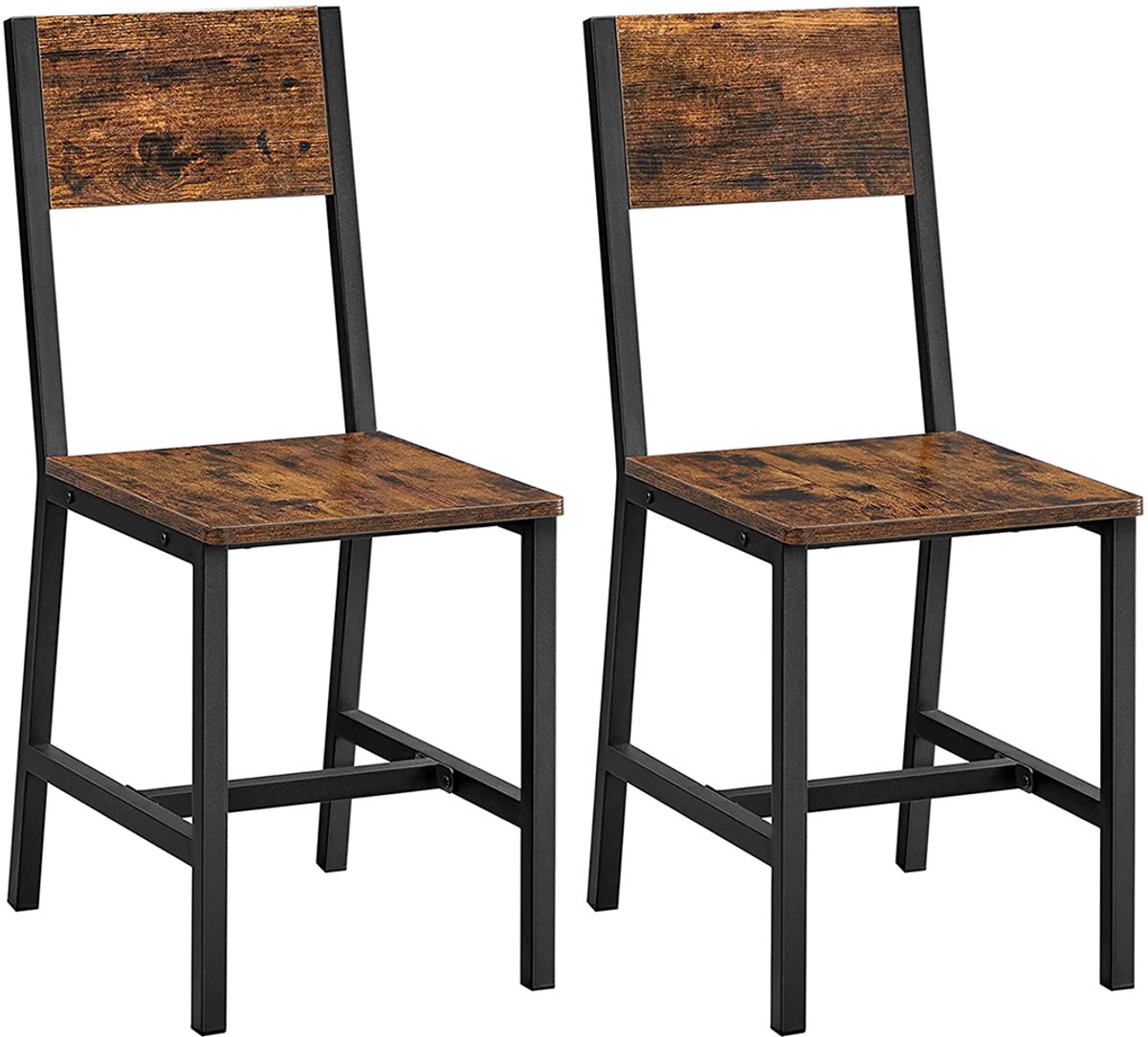 Conway Living® - Eetkamerstoelen Set van 2 - Keukenstoelen - Industrieel Design - Metaal & Hout - Vintage Bruin / Zwart