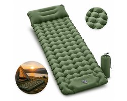 Zelfopblaasbare Campingmat - Slaapmat, Luchtbed en Kampeermat met Kussen, Waterbestendig en Ademend, 193x68x8 cm voor Tent Reizen Outdoor - Olijfgroen - Lemonmax