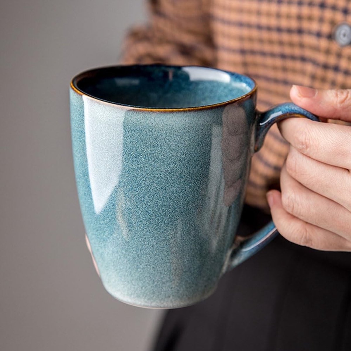 Grote keramische koffiemok van 450ML met handvat, geglazuurde theekop voor koppels, perfect als cadeau voor liefhebbers van koffie en thee