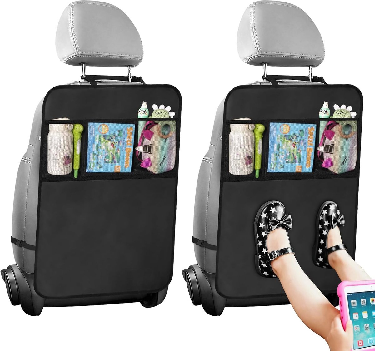 SnelShoppen - 2 Stuks Rugleuningbescherming Auto Kinderen - Auto-organizer met Netvakken - Anti-vuil en Waterafstotend - Rugleuningen Beschermmat voor
