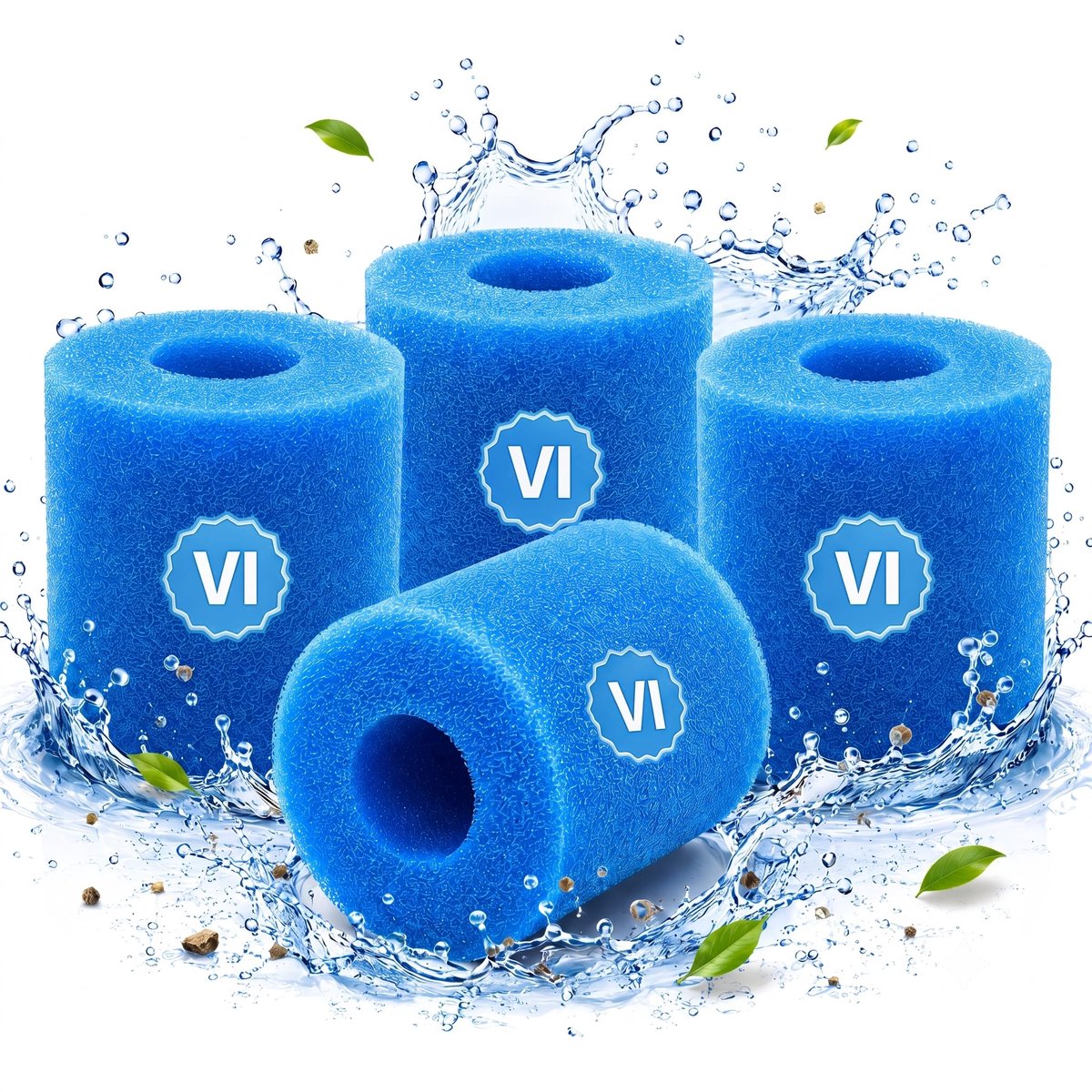 SnelShoppen - Set van 4 Wasbare Spa-Filters Type VI, Herbruikbaar Filterpatroon van Schuim 90352E, 10,6 x 8 cm voor Whirlpool, Zwembad en Pomp