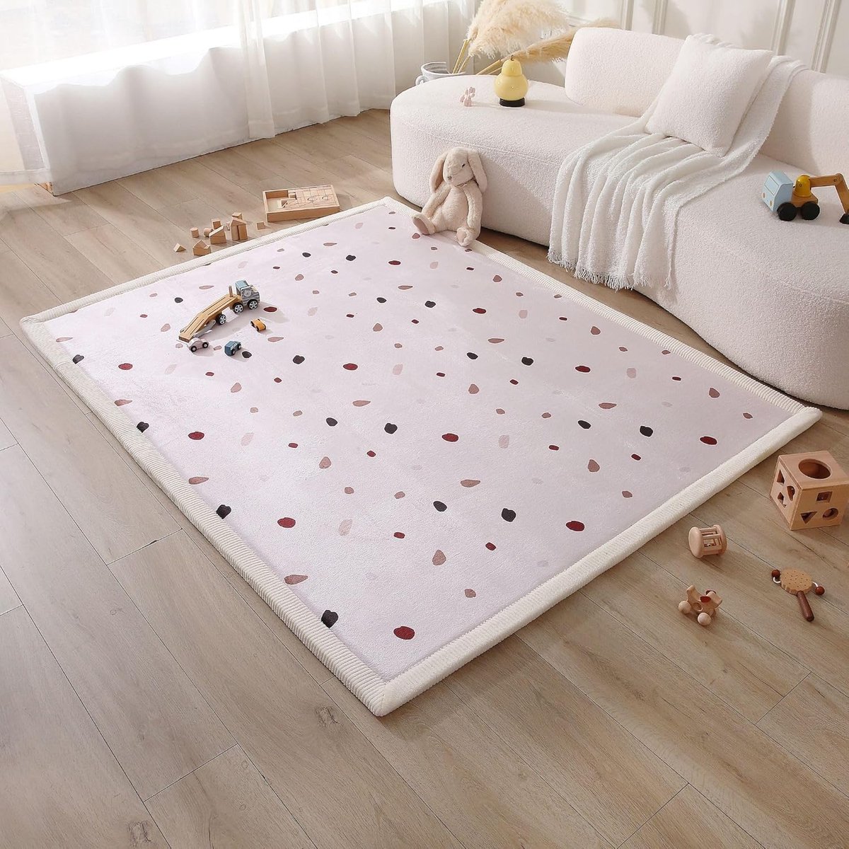 SnelShoppen - Stijlvolle Koraal Velours Baby Speelmat 150 x 200 cm Confetti - Zachte 2.5 cm Dikke Geheugen Schuim Kindertapijt met Antislip Onderkant