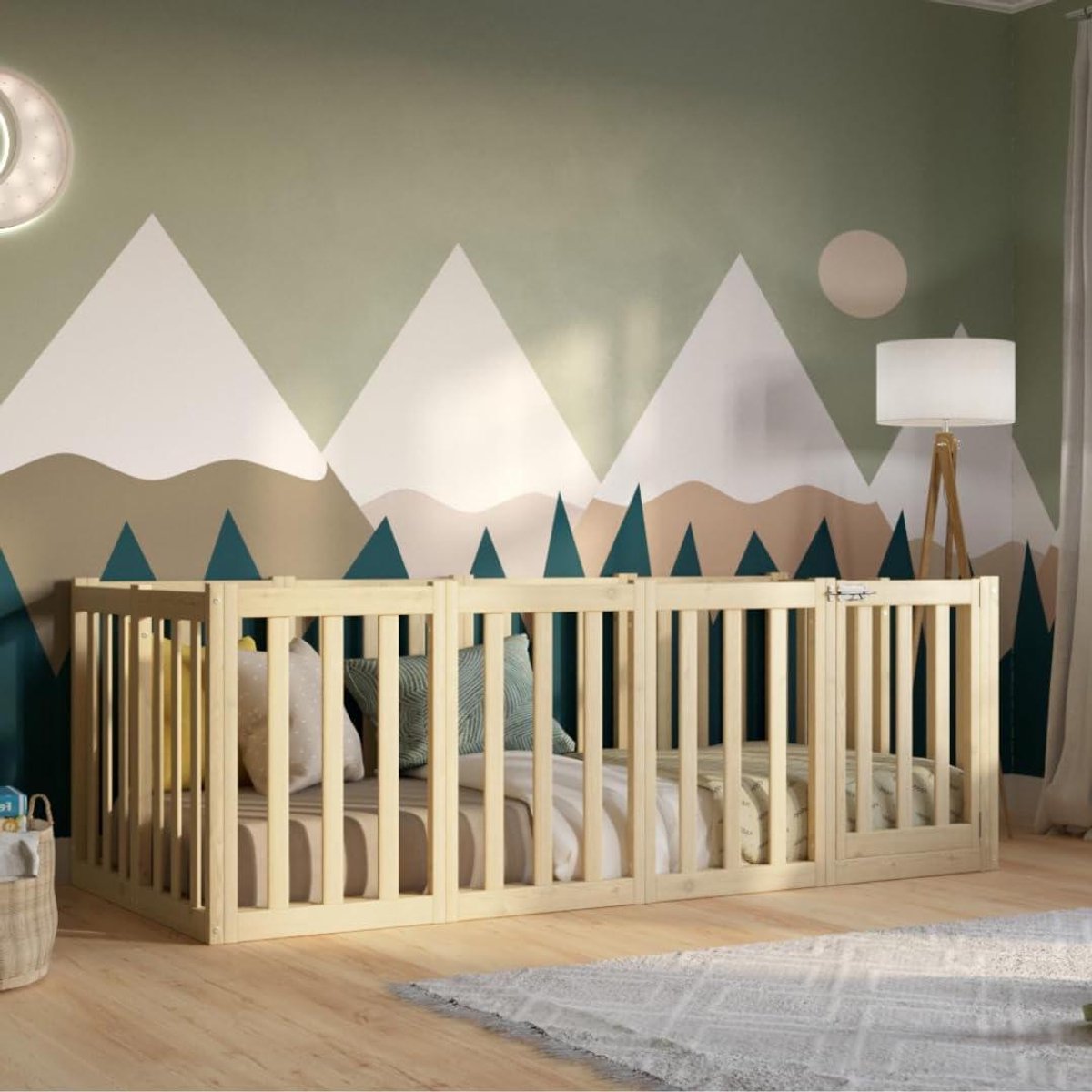 Kinderbed Vloer - Montessori Bed - Zelfstandig Slapen - Hoge Valbescherming - 180x140 cm - Natuurlijk Hout