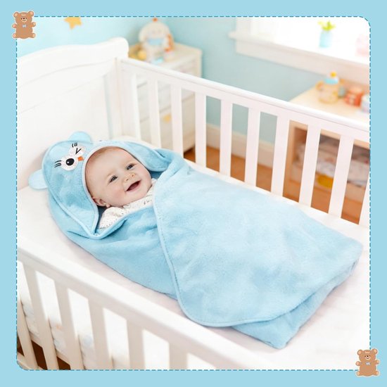 SnelShoppen - 2 Stuks Zachte Babyhanddoek met Capuchon, Super Absorberende Badhanddoek voor Baby's en Peuters, Witte Beer en Blauwe Uil (80 x 80 cm) — afbeelding 5