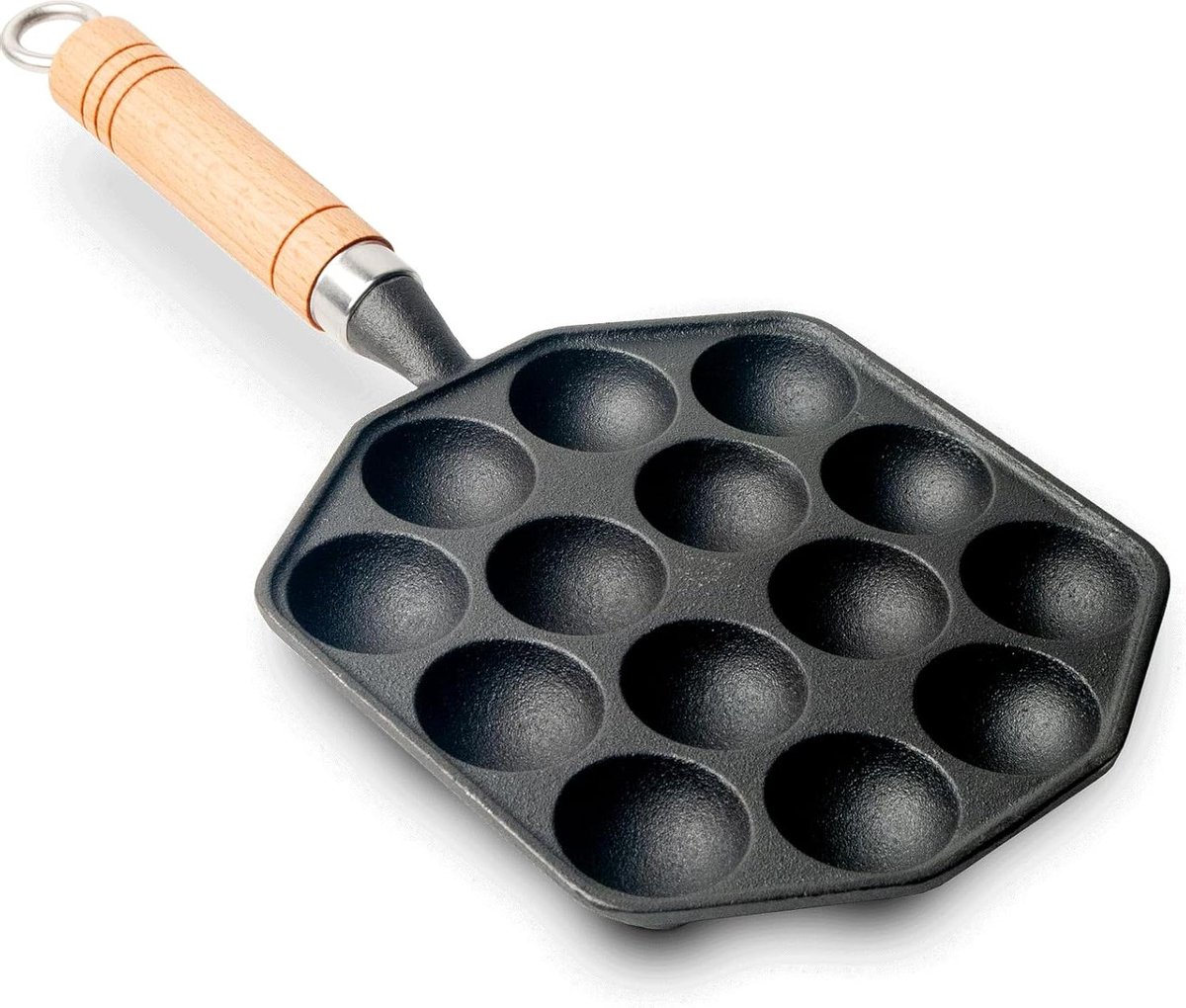 Takoyaki pan - Poffertjesmaker grill - Lekkere hapjes maken - 14 holes gietijzer - 27.5 x 18 cm - Zwart