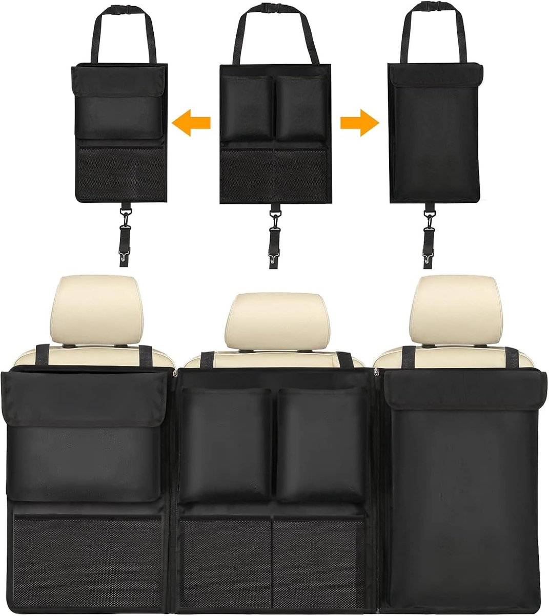 SnelShoppen - Kofferbakorganizer voor de auto, multifunctionele opbergtas, waterdichte kofferbaktas, 101 cm x 46 cm, zwart, met veel opbergzakken voor