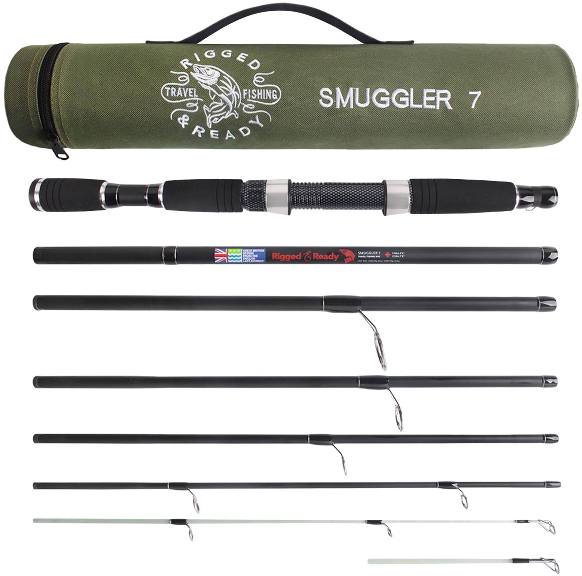 SnelShoppen - Rigged & Ready™ Smuggler 7, 7-delige visuitrusting, reis-hengel 260 cm & 235 cm, nano-carbon materiaal, onbreekbare punt, complete reiss