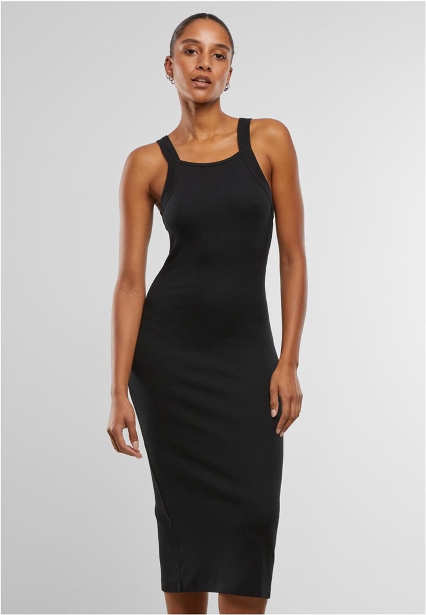 Urban Classics Damesjurk Ladies Midi Rib-rs-ey Dress TB7526 Zwart
