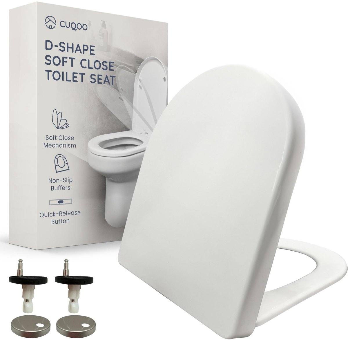 SnelShoppen - CUQOO Softclose Toiletbril - Premium Zware Toiletzitting met Snelle Afsluiting, Eenvoudige Installatie met Twee Bovenmontage Opties en V