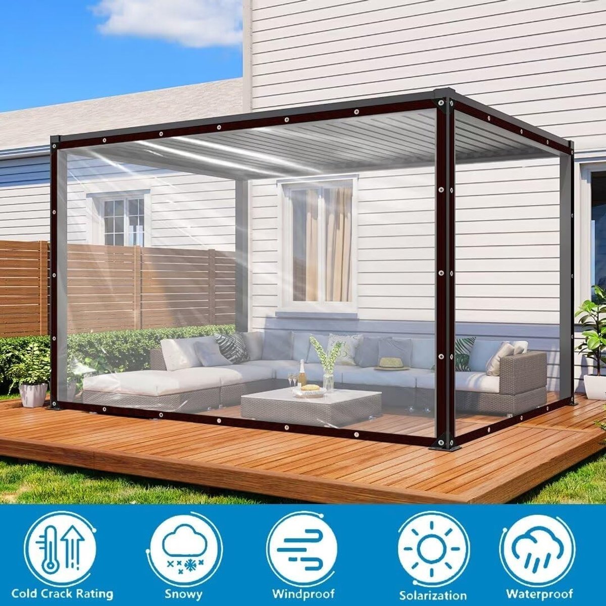 Waterdichte Transparante Zeil met Oogjes voor Balkon, Tuinmeubels, Konijnenhok en Sandpit - 3 x 2 Meter Bescherming tegen Wind en Weer