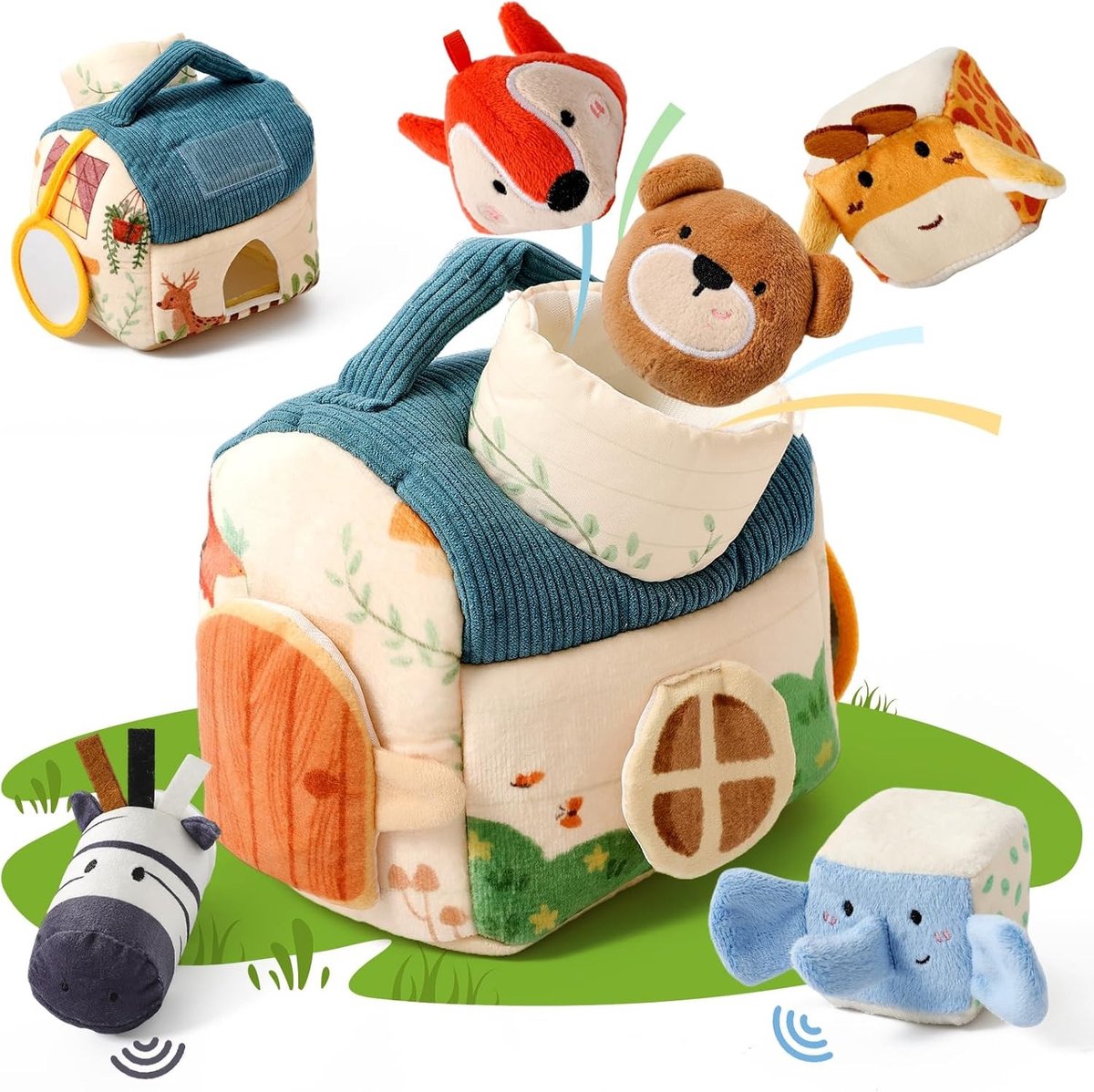 Montessori Houten Bijtring voor Baby's van 4 tot 18 Maanden, Sensory Speelgoed met Dierenfiguren, Motorische Vaardigheden en Leerzame Spellen voor Jongens en Meisjes