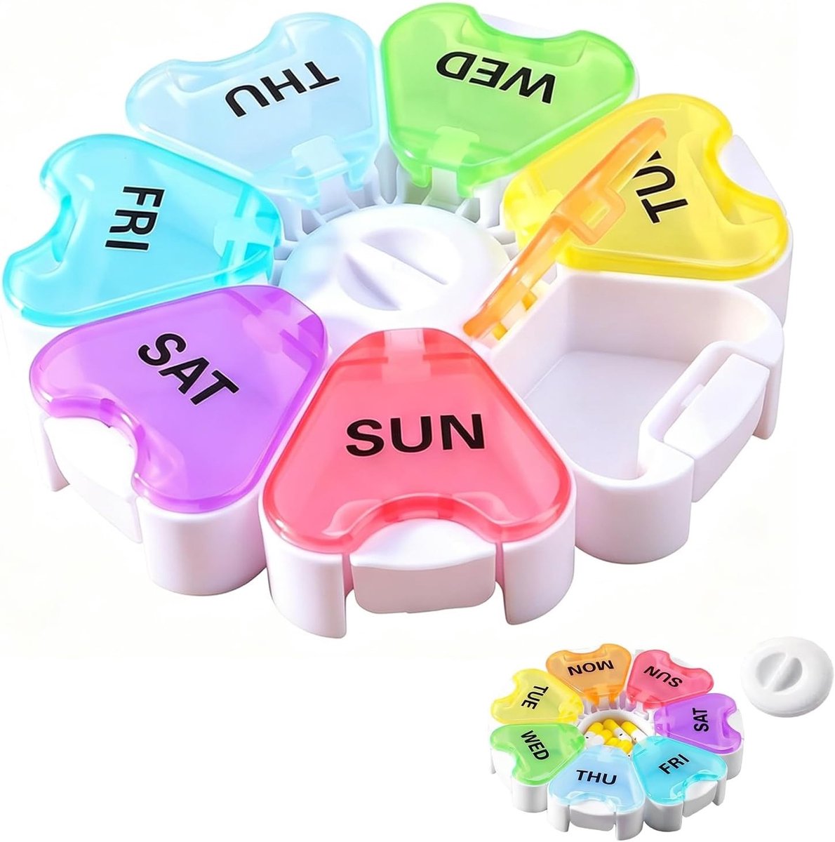 Dagelijkse pillenorganizer voor 7 dagen, draagbare pillendoos met 8 vakken, ideaal voor vitamines en supplementen, BPA-vrij en geschikt voor reizen