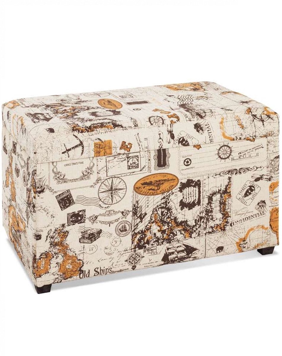 Hocker met opberguimte - Opbergbank Vintage - Stof Opbergkist - 65 x 42 x 40 cm