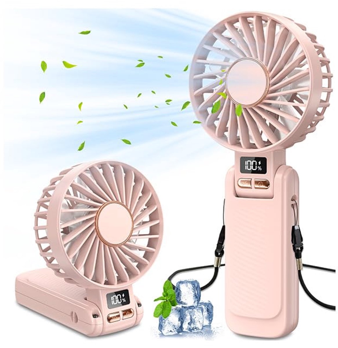 SnelShoppen - Handventilator 4500mAh Draagbare Ventilator met 20 Uur Batterijduur, 5 Instelbare Snelheden, LED Scherm en 180° Verstelbaar - Stille Min