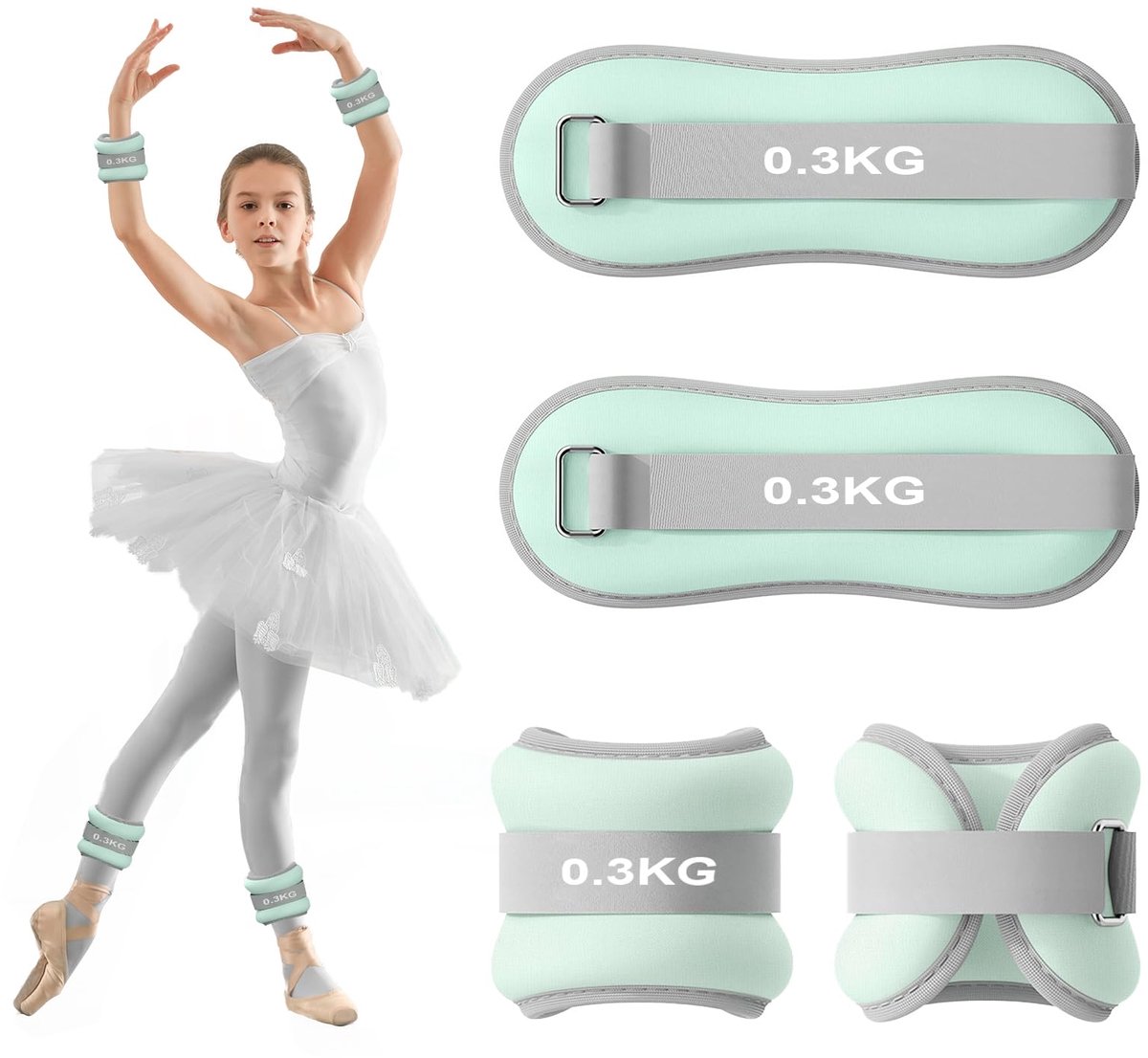 SnelShoppen - 2 stuks gewichtsmanchetten voor benen en armen, enkelgewichten en polsgewichten, 0,3 kg blauw, ideaal voor pilates, yoga, wandelen, jogg
