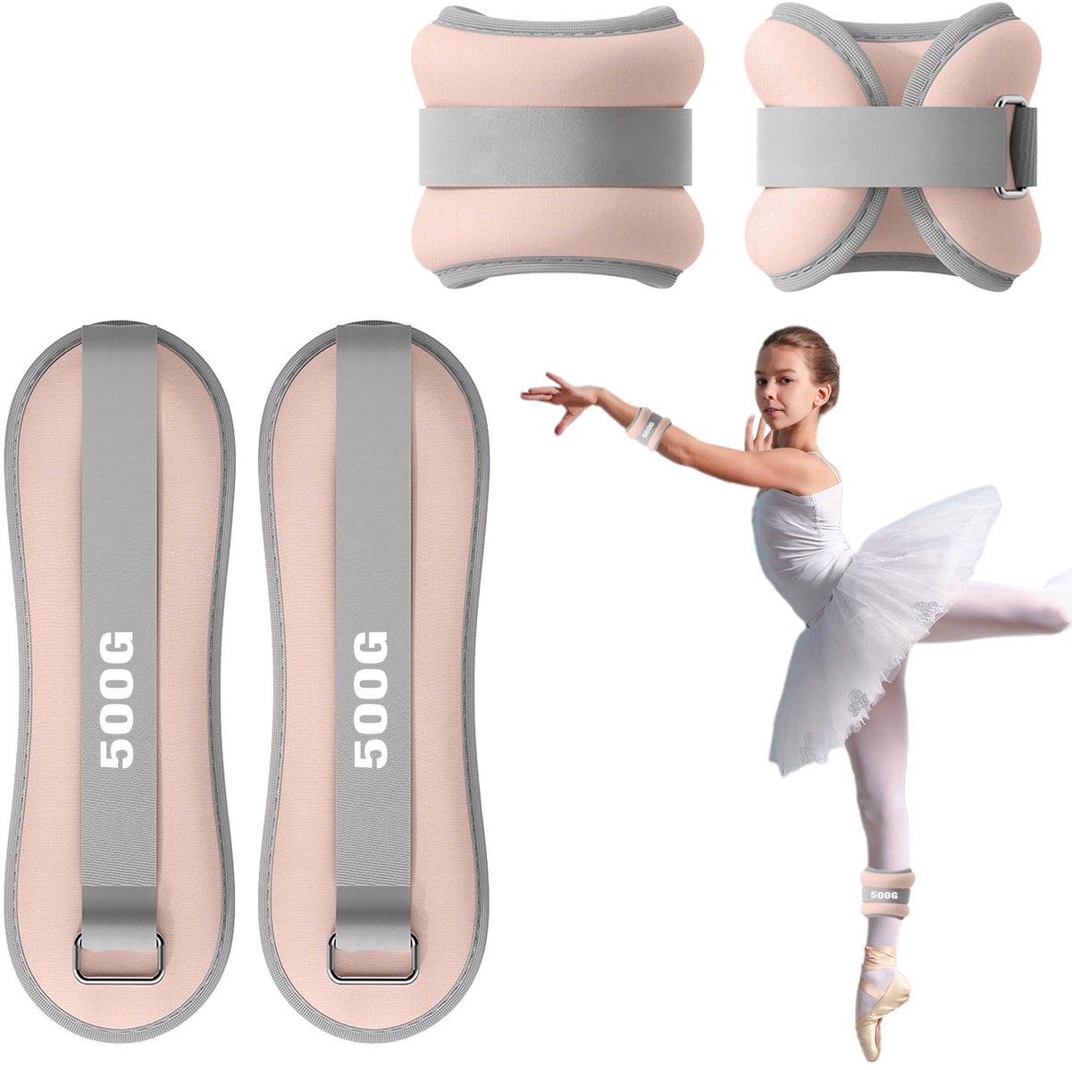 SnelShoppen - 2er Set Gewichtsmanchetten voor Beinen en Armen - Verstelbare Voetgewichten - 0,5KG Roze - Perfect voor Beginners, Kinderen, Dansen, Wan