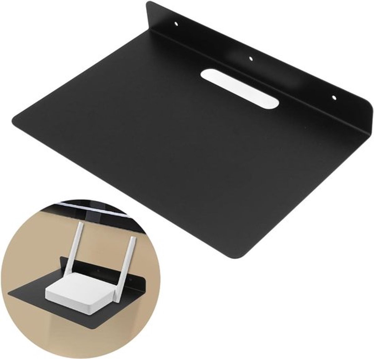 Zwevende AV-plank voor Modems en DVD-spelers - Wandgemonteerd Aluminium Rek met Afgeronde Hoeken