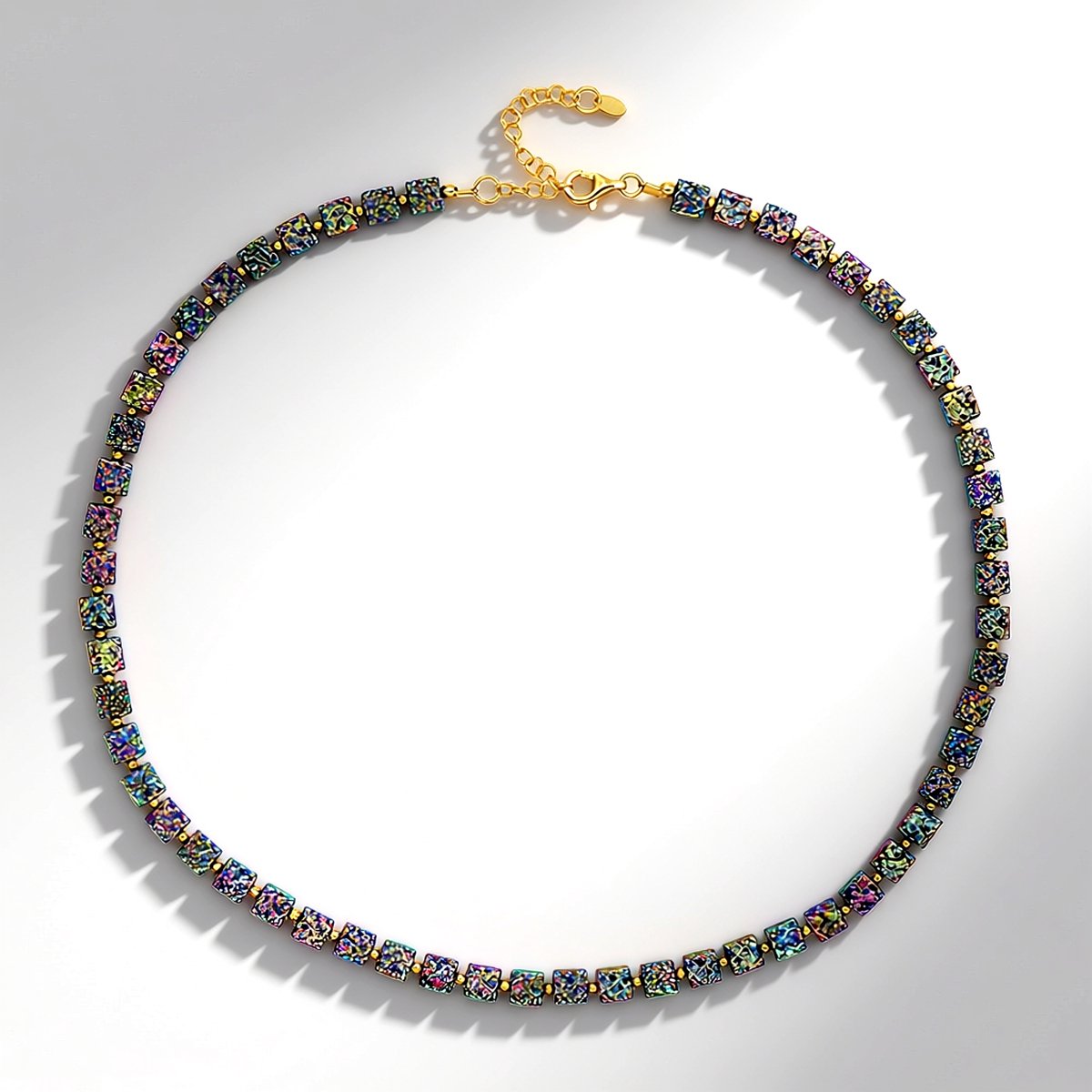 Cavill - Zilveren Halsketting - 925 Sterling Zilver Verguld - Mystieke Hematiet Vierkant 6mm & Gouden Hematiet Rond 2mm - Verstelbaar