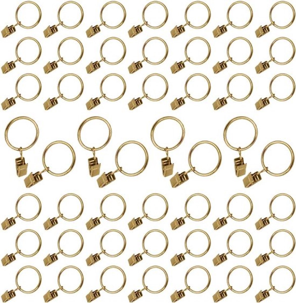 50 stuks metalen gordijnringen met clips, roestvrij, 25 mm diameter, goudkleurig