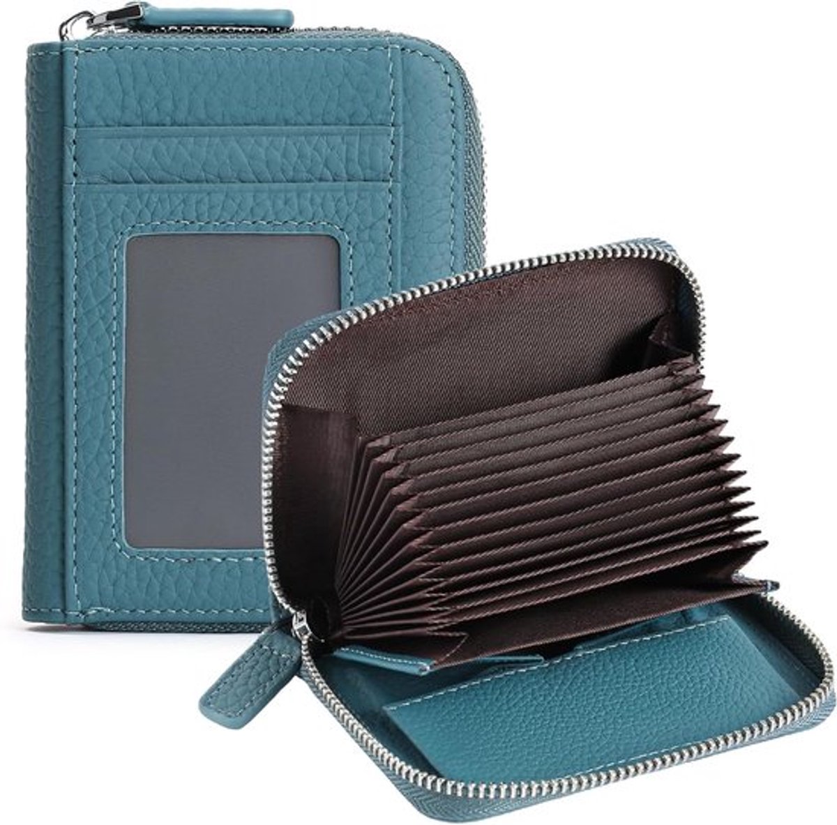 Leren RFID-beschermde creditcardhouder voor dames - Kleine, korte handtas in zee blauw, casual stijl