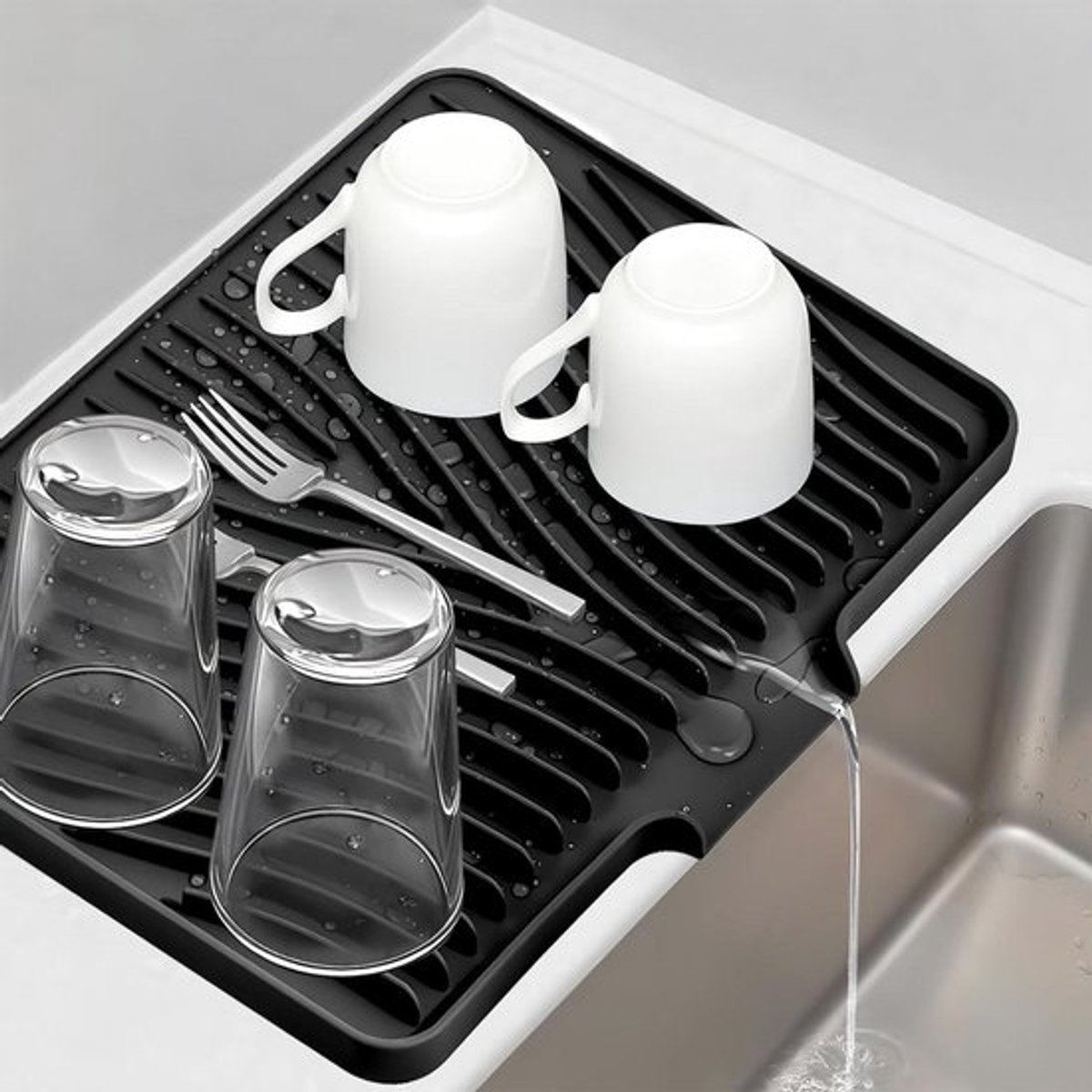Afdruipmat van siliconen 40x30 cm in zwart - servies droogmat BPA-vrij - hittebestendig - antislip