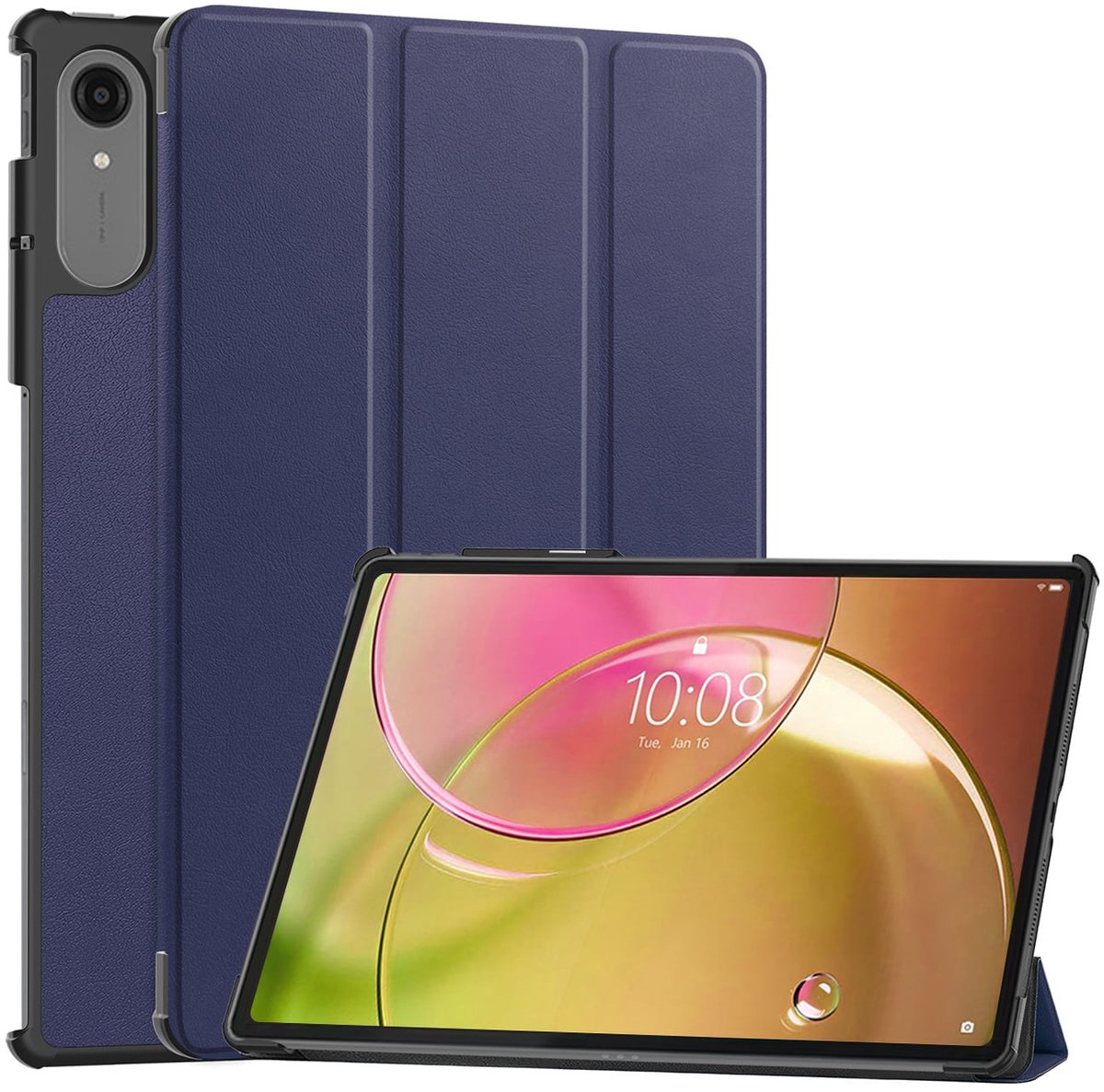 Hoes - Geschikt voor Lenovo Idea Tab Pro Gen 2 - Dun & Stevig - Trifold Bookcase - Hard Cover - Hardcover Book Case - Tablet Hoesje - Donkerblauw