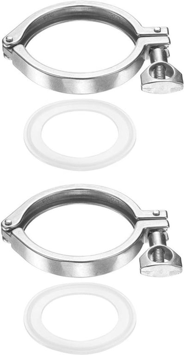 Tri Sanitaire Klem met Enkele Pin - 2 Set Heavy Duty Roestvrij Stalen Klemmen voor Ferrule TC Tube OD 2.5", Inclusief Vleugelmoer en Siliconen Pakking