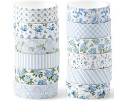 Masking tape set Bloemen - 12 rollen x 5m - Washi Tape Set - Masking Tape Flowers- Scrapbook Stickers- Decoratief afplakband - Zelfklevende Tape - Voor Scrapbook, Planner, DIY Ambachten - Bloemenpatronen - Blauw