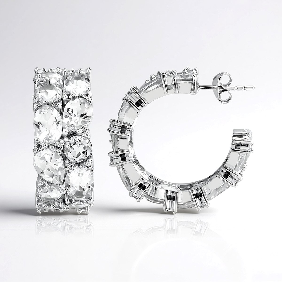 Cavill - 925 Sterling Zilver Oorbellen - Nigeriaanse Witte Topaas 28.058 ct - Ovaal, Peervorm & Rond - Elegant, Tijdloos - 26 mm lang