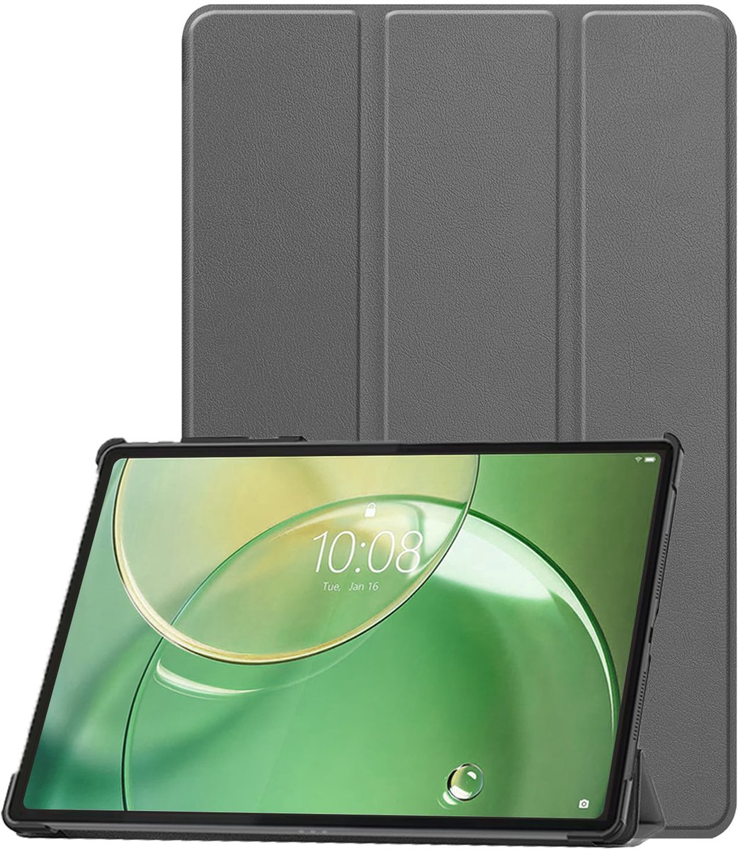 Hoesje Geschikt voor Lenovo Idea Tab Pro Gen 2 - Dun & Stevig - Trifold Bookcase - Hard Cover - Hardcover Book Case - Tablet Hoes - Grijs