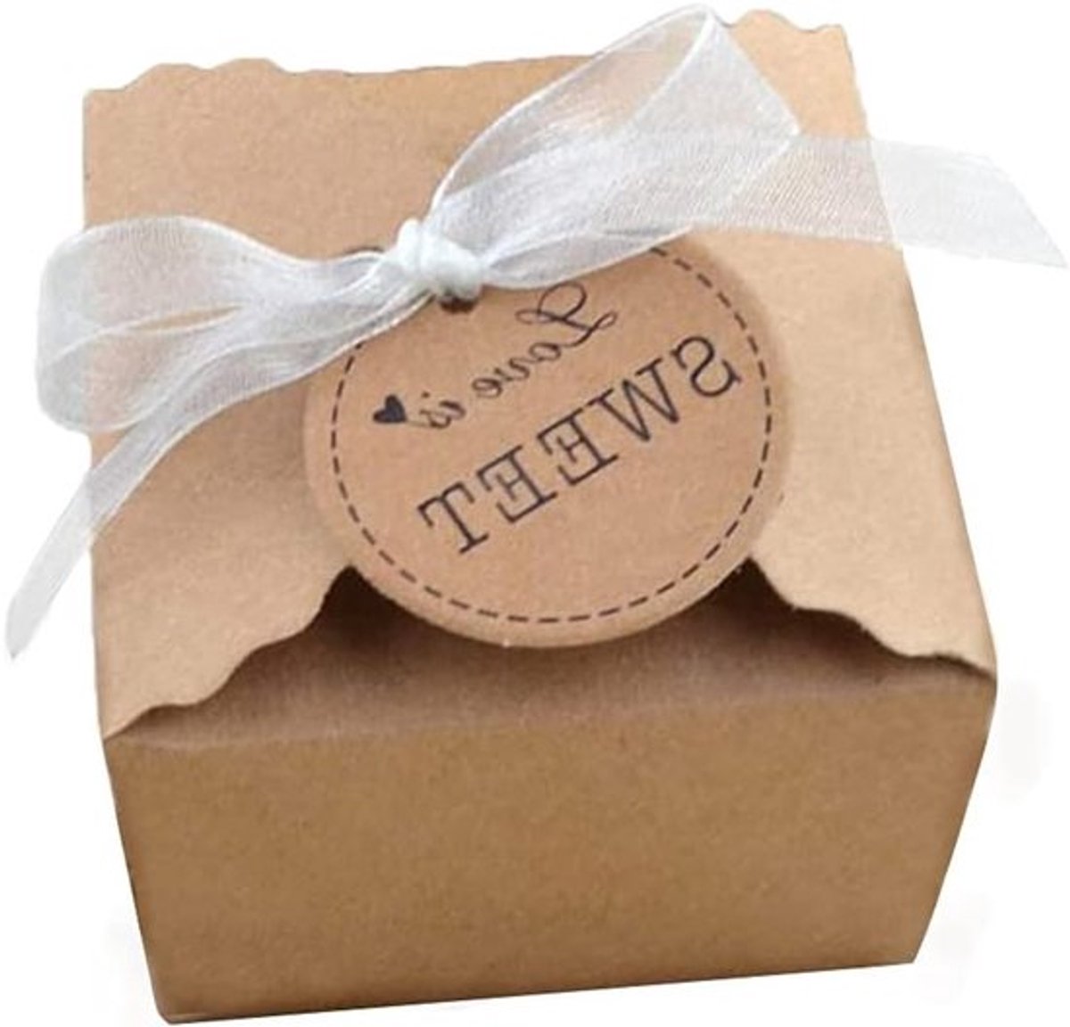 Set van 50 Vintage Kraft Papieren Cadeau Dozen, Kartonnen Verpakking voor Snoep, Inclusief 50 Mesh Tassen en 50 Labels voor Cadeauverpakking