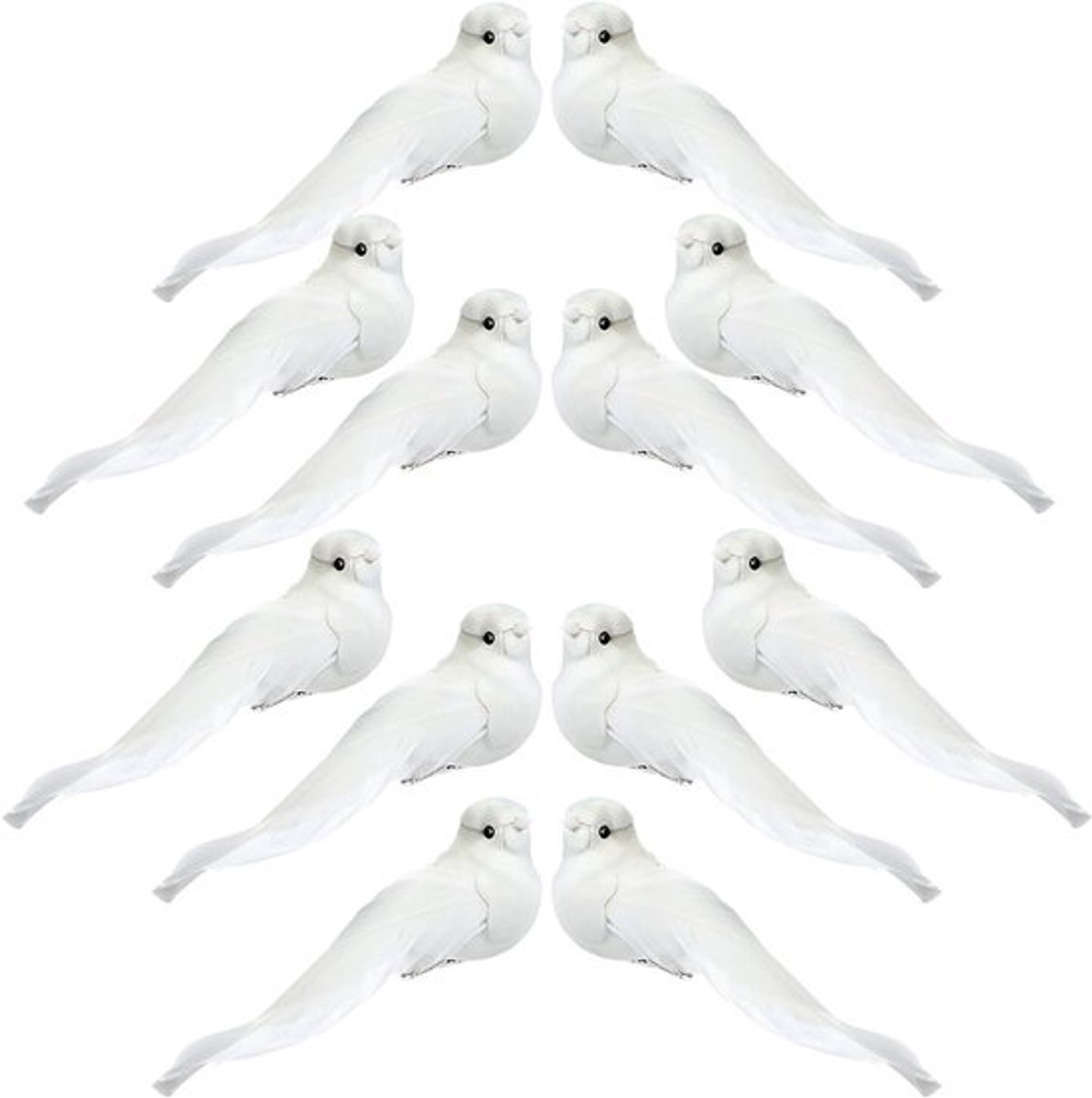 Kardinale ornamenten - 12 stuks met klemmen - veer kunstmatige duiven - kerstboom decoratie - valse kardinaal handwerk - witte duiven - 12 inch