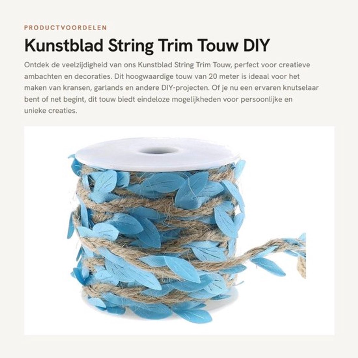 Kunstblad Touw 20m - Jute Touw - Doe-Het-Zelf Decor - Ambachtelijke Decoratie - Blauw - Natuurlijke Look - Lint