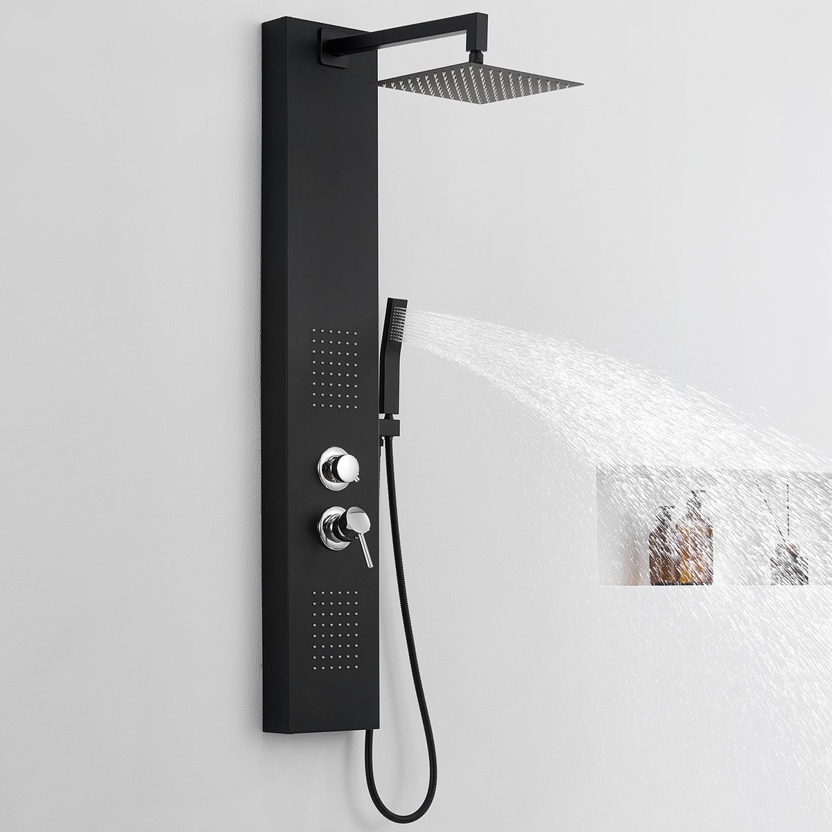 Auralum Max Douchepaneel met Massage - Douchekolom met Regendouche - 25CM Hoofddouche -Massagedouche en Handdouche - RVS Doucheset - Spa Jets - Wellness - Douche - Zwart