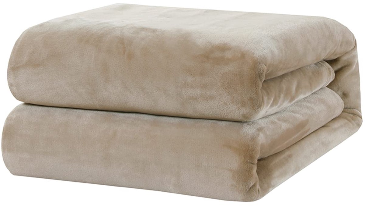 SnelShoppen - Flanellen deken plaid lichtgewicht microvezel fleece deken 127x152cm beige, gezellige pluche dekens voor thuis, camping, kinderen, tuin,