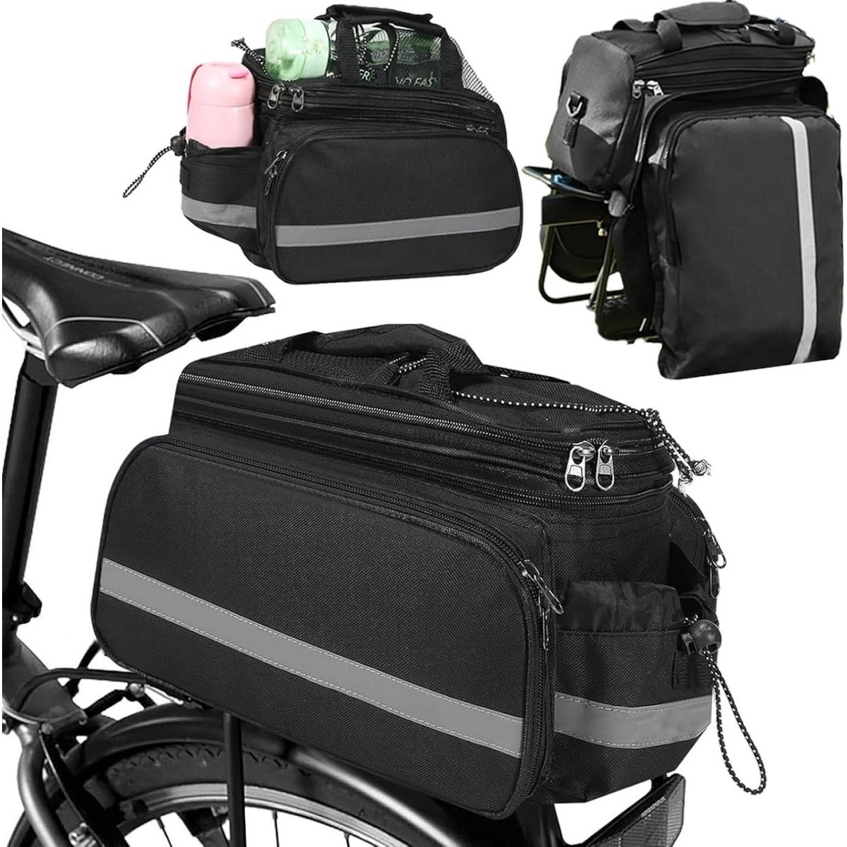 GELLDG Bagagedragertas - Fiets Achtertas 10-20L - Waterdicht met Regenhoes, Opvouwbare Zijvakken en Reflecterende Banden - Geschikt voor de Meeste Fietsbagagedragers - 34x26x18cm - 600D Oxford Doek