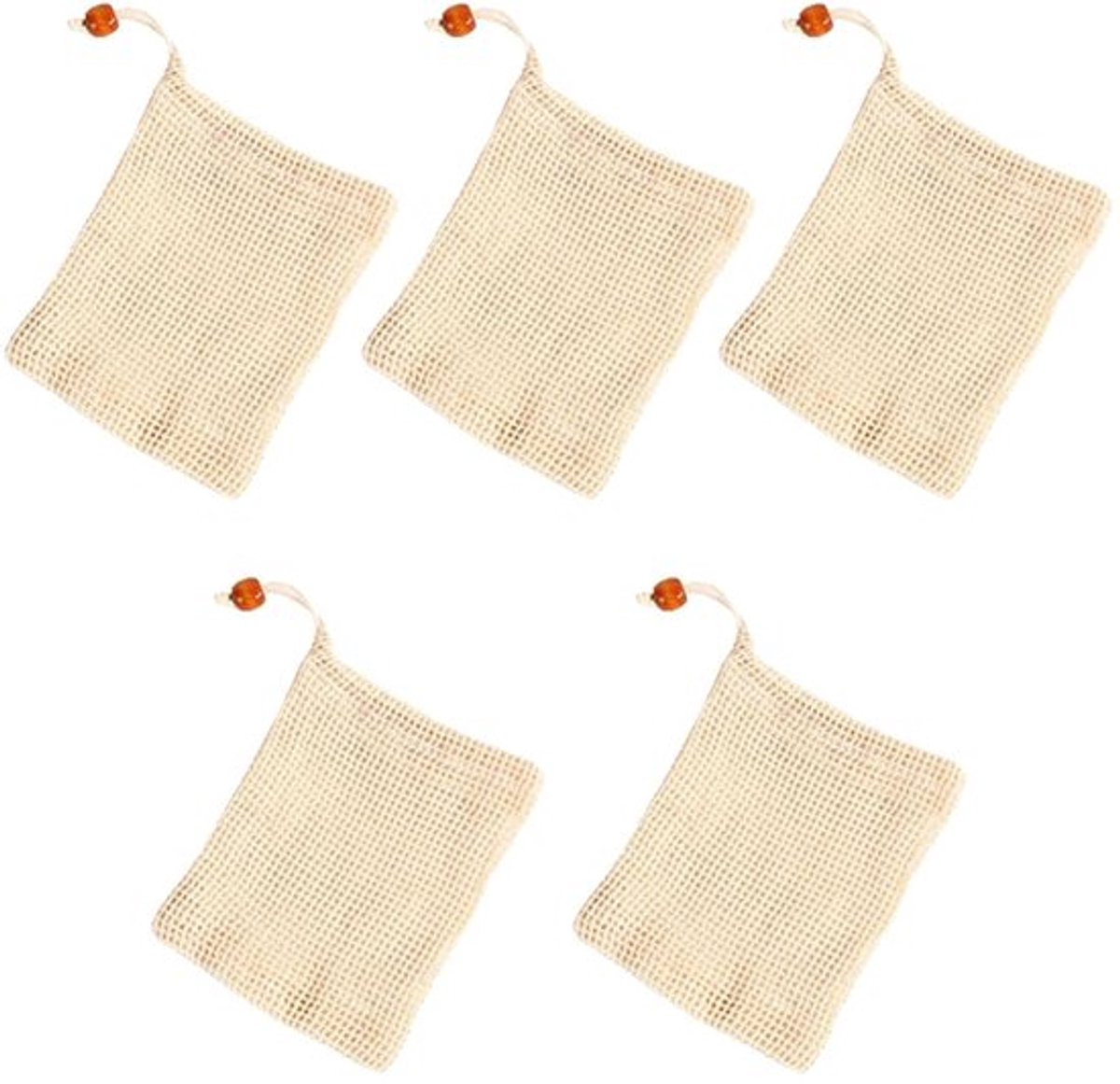 Zeepzakjes Set van 5 - Katoenen Zeepzakjes - Robuust en Duurzaam - 14 cm x 9 cm - Lichtgewicht - Plasticvrij en Duurzaam - Zeepnet