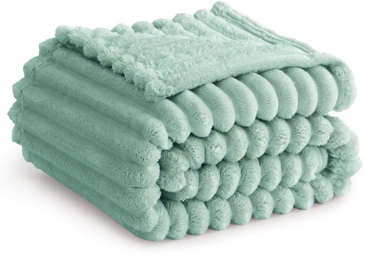 SnelShoppen - Fleece plaid 150 x 200 cm, extra zachte flanellen deken voor op bed of bank, mosgroen, 100% microvezel, warme dekens voor koude avonden, — cadeau in Wonen & Interieur - foto 4