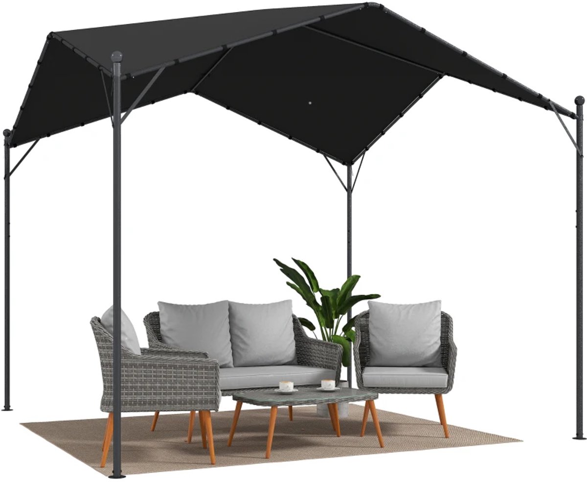 Pergola - 3 x 3 m - Prieel - Paviljoen - Terras - Weerbestendig - Metalen Frame - Met zonwering - Donkergrijs