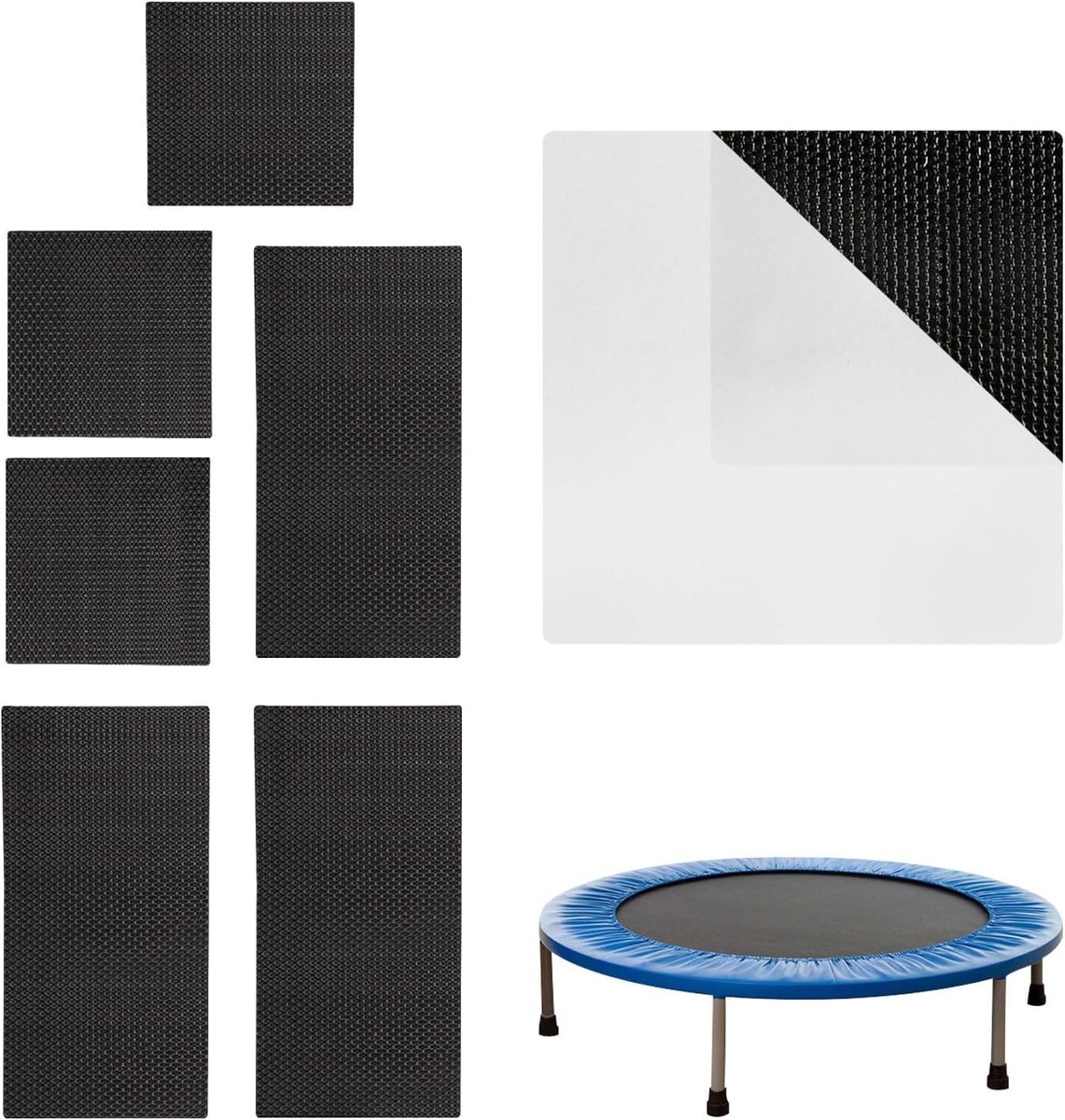 6stuks - trampoline accessoires - trampoline rand - reparatieset - reparatieset zwembad - reparatieset autoband - reparatieset luchtbed - reparatieset rubberboot - zelfklevende patches - trampoline accessoires - 3 vierkanten en 3 rechthoeken