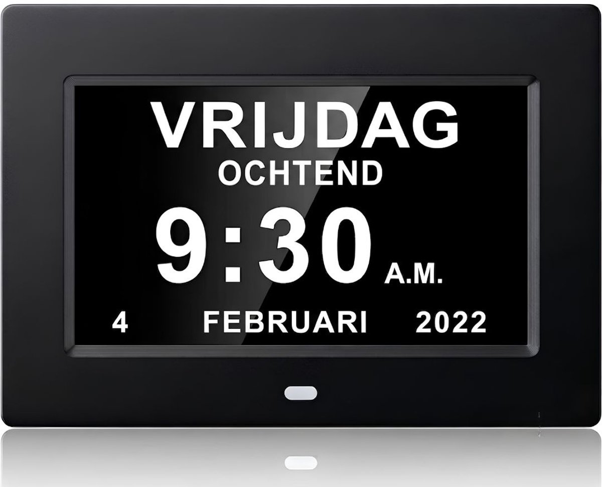 JCP® Dementieklok - 7 inch Digitale LCD Klok - Automatische Dimfunctie - Zwart - 20cm x 14cm x 2cm