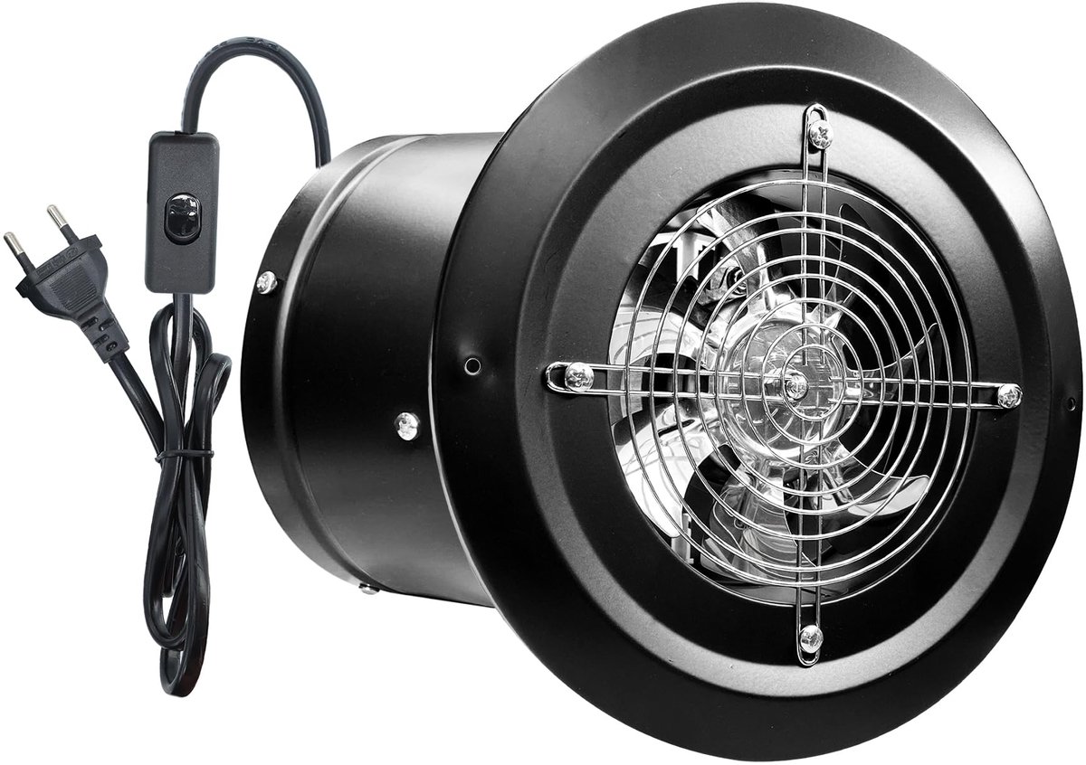 SnelShoppen - Ronde Afvoerventilator 150 mm Zwart - Badkamerventilator voor Optimaal Ventilatie - Stil, Energiezuinig en Duurzaam