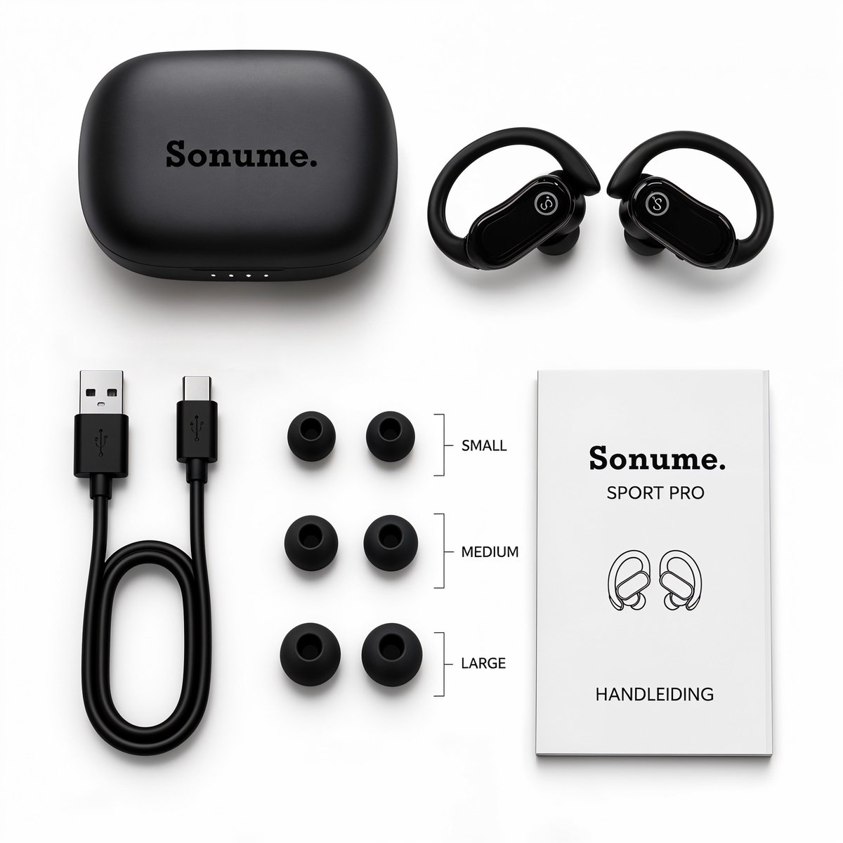Sonume Sport Pro draadloze sportoordopjes met oorhaak, IPX7 en 36 uur met oplaadcase thumbnail 6